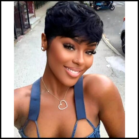 Short Pixie Cut Wig Human Hair Wavy Glueless Machine Made Cap